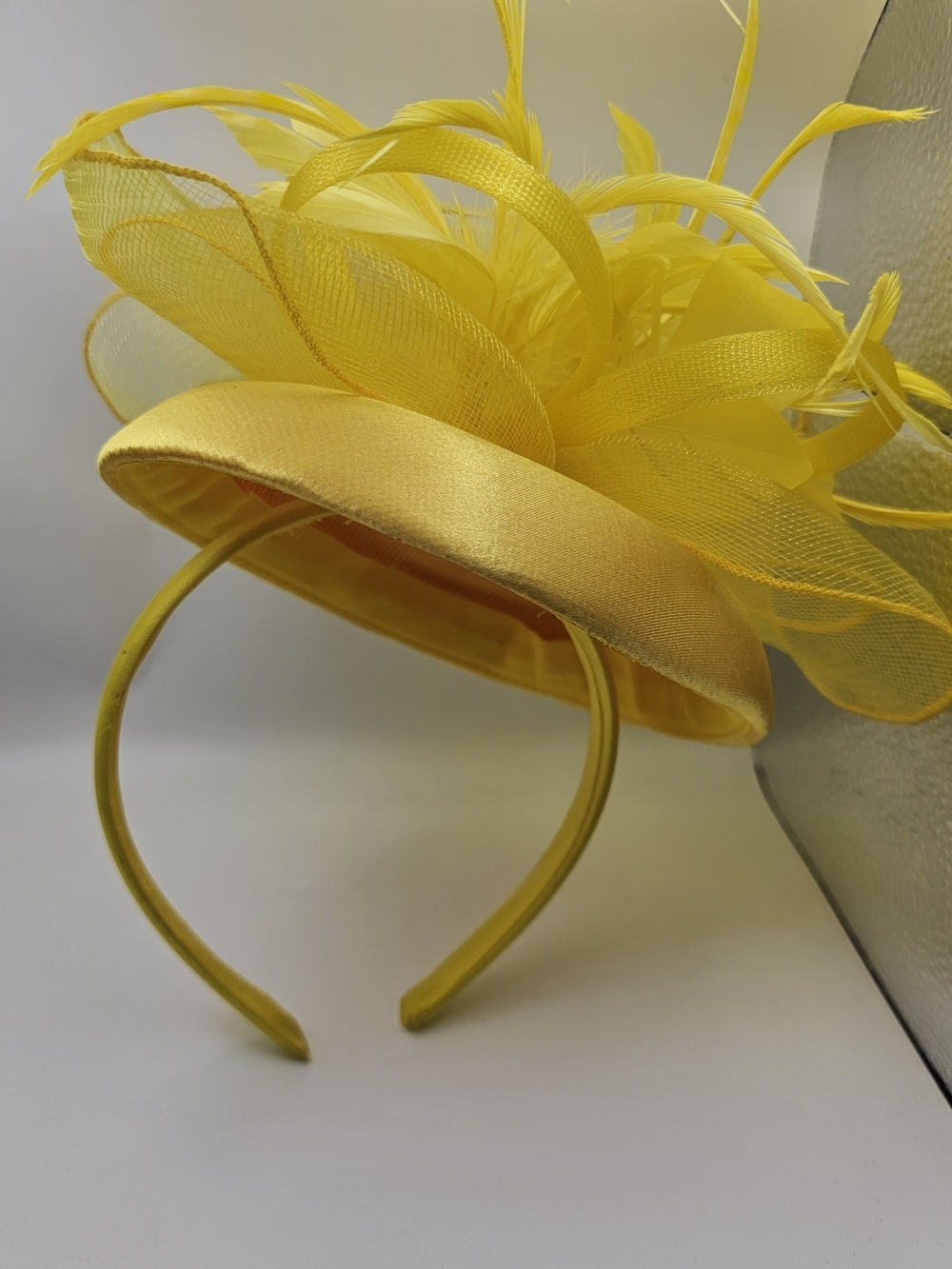 NEW Bright Yellow Feathered Fascinator Headband - Women's Occasion Hat